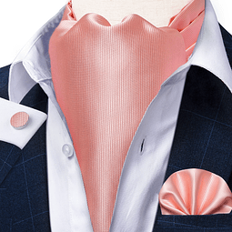 Set Pañuelo Corbata tipo Ascot/Cravat + paño y colleras. Rosa Classic