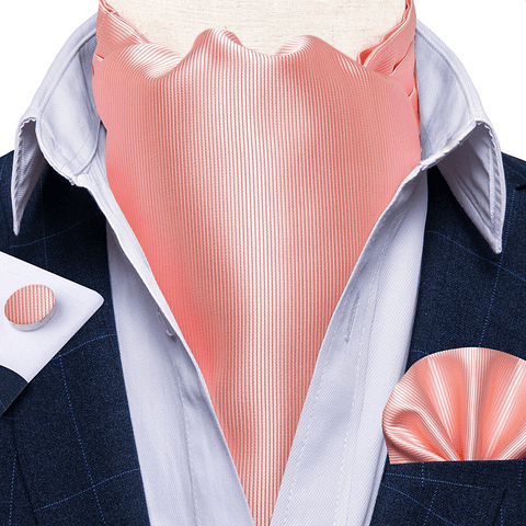 Set Corbata Gruesa Ascot/Cravat + paño y colleras. Rosa Classic