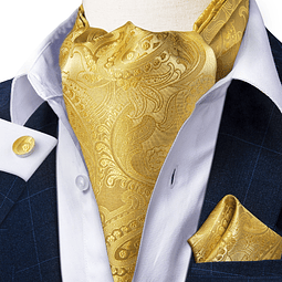 Set Corbata Gruesa Ascot/Cravat + paño y colleras. Amarillo Rey