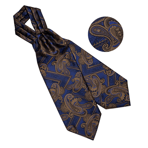Set Corbata Gruesa Ascot/Cravat + paño y colleras. Azul Otoño