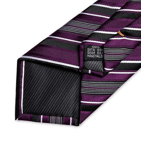 Set Corbata, paño y colleras. Modelo Morado Rayas