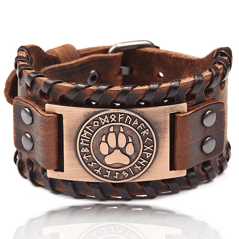 Pulsera de Cuero café ajustable con hebilla. Doglover