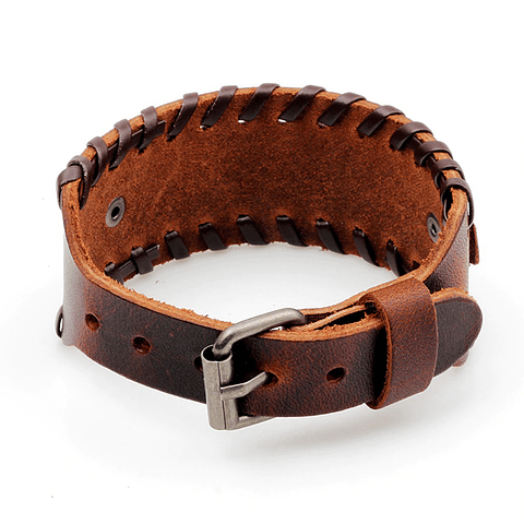 Pulsera de Cuero café ajustable con hebilla. Doglover