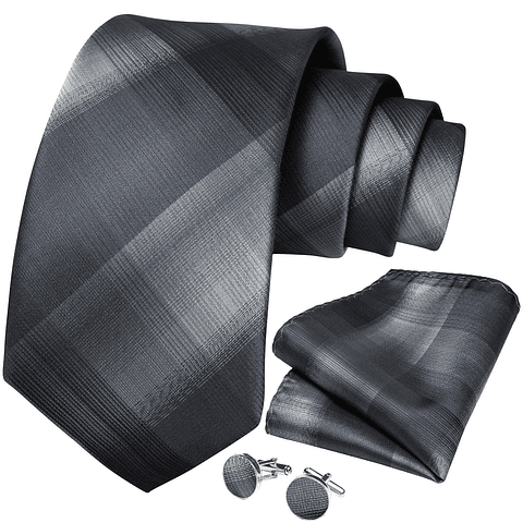 Set Corbata, paño y colleras. Modelo Gris Cenizas