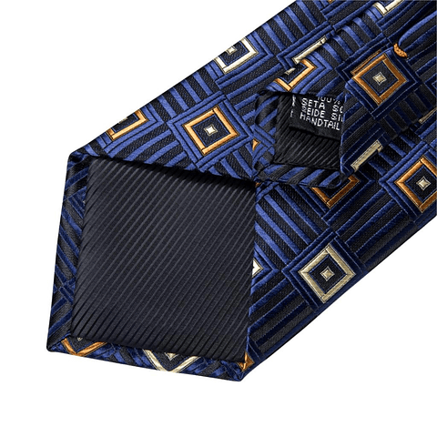 Set Corbata, paño y colleras. Modelo Azul y Negro. Cuadros y Barras
