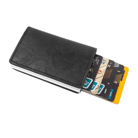 Billetera- tarjetero antiscan automático funda negro liso