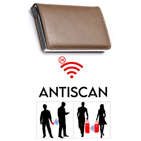 Billetera- tarjetero antiscan automático funda café chocolate