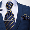 Set de Corbata Formal Hombre con Clip sujetador, Anillo plateado, paño y colleras