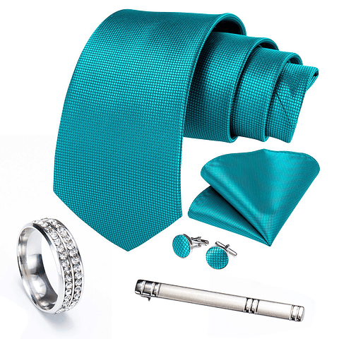 Set de Corbata Formal Hombre con Clip sujetador, Anillo plateado, paño y colleras