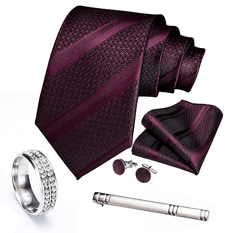 Set de Corbata Formal Hombre con Clip sujetador, Anillo plateado, paño y colleras