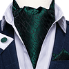 Set Corbata Gruesa Ascot/Cravat + paño y colleras. Verde Oscuro Grietas