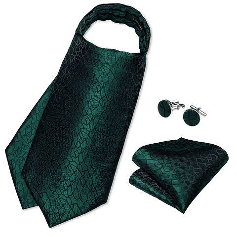 Corbata Gruesa Ascot con Paño y Colleras Verde Oscuro