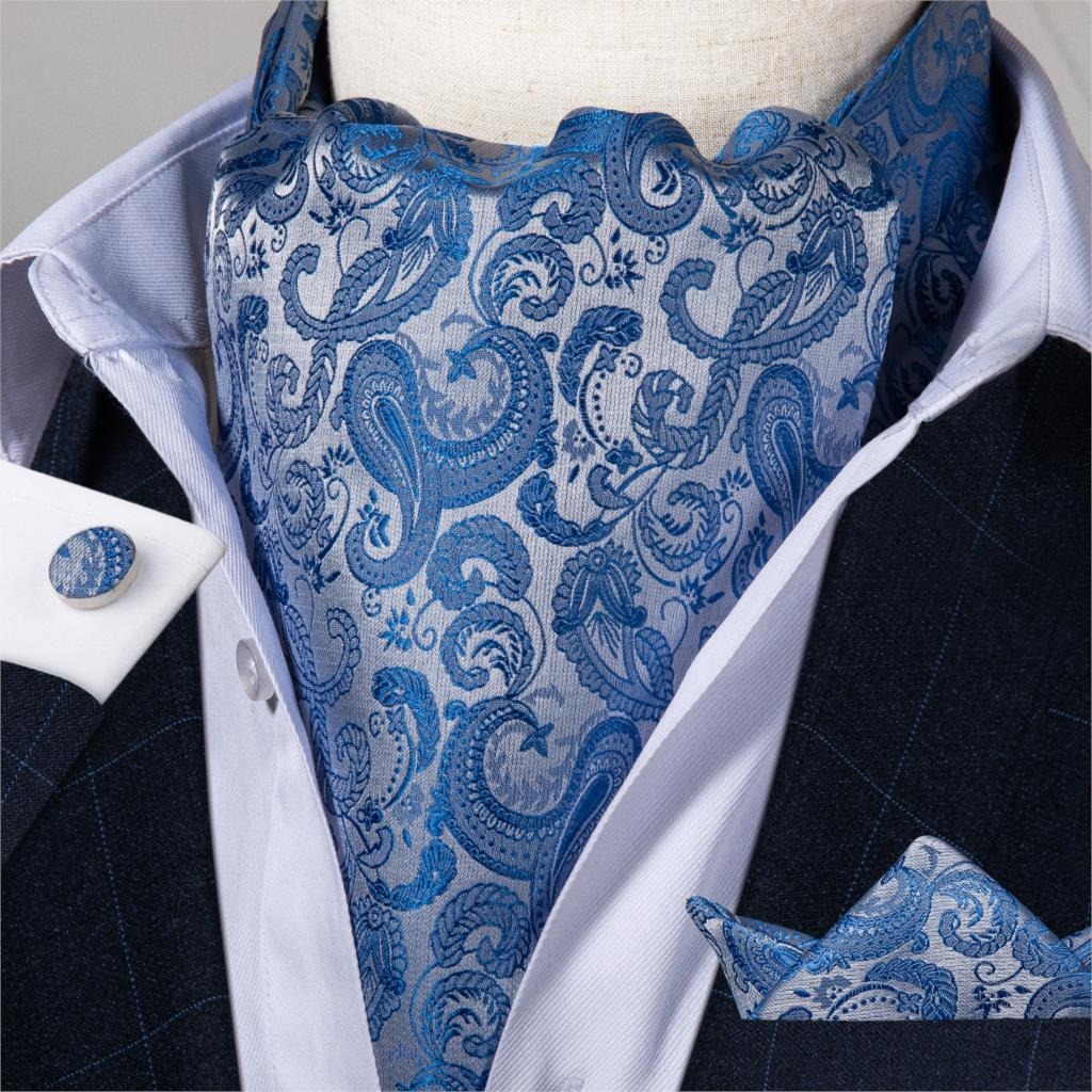Set Corbata Gruesa Ascot/Cravat + paño y colleras. Celeste Manantial