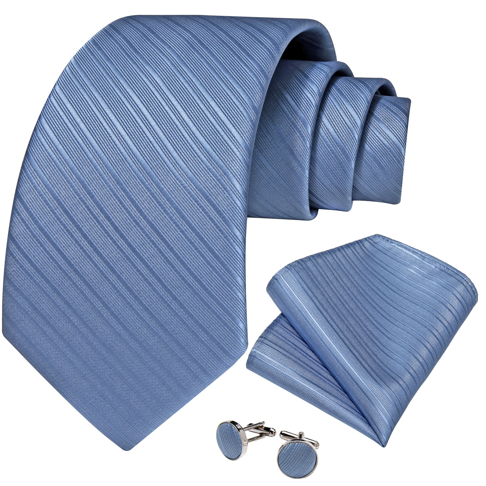 Set Corbata, paño y colleras. Modelo Celeste Silver