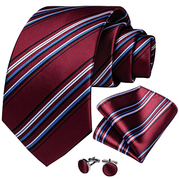 Set Corbata, paño y colleras. Modelo Tricolor Rayas