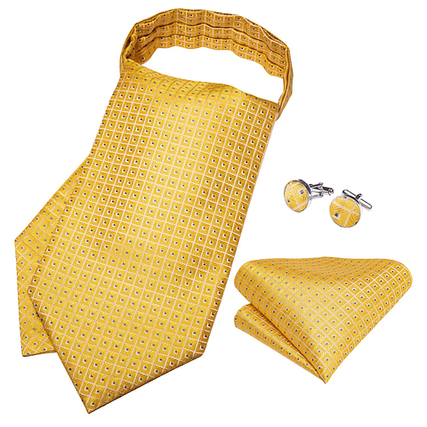 Set Corbata Gruesa Ascot/Cravat + paño y colleras. Solinario