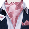 Set Corbata Gruesa Ascot/Cravat + paño y colleras. Rosado Rombos
