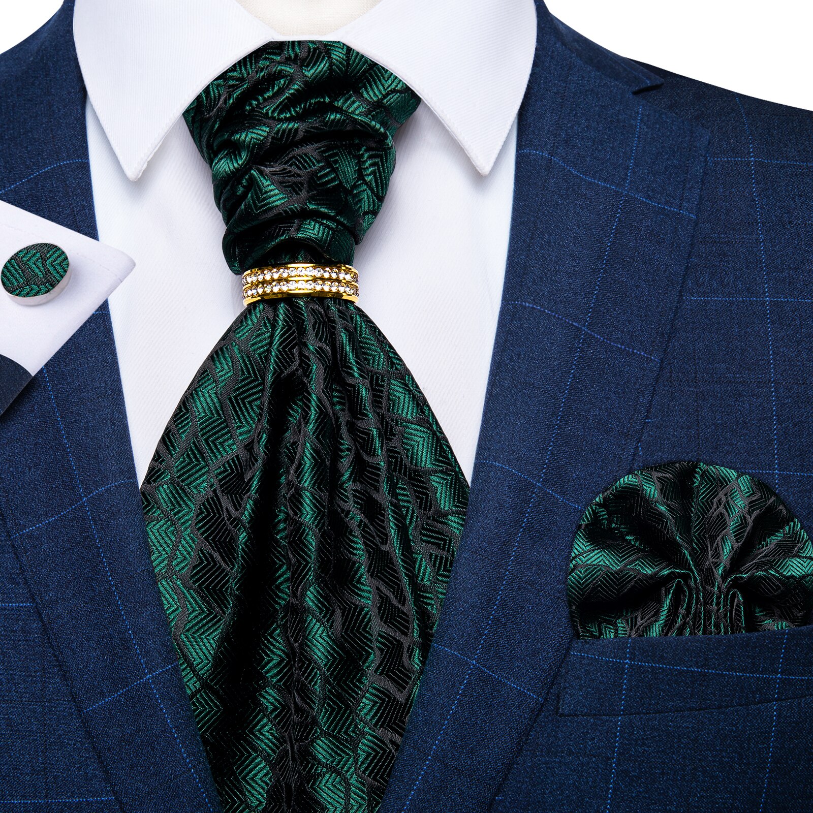 SONEC Corbata Gruesa Ascot Con Paño Y Colleras Formal Hombre Amarillo