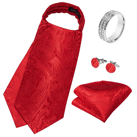 Set Corbata Ascot, Anillo Plateado Diamantes, Paño y Colleras. Modelo a elección