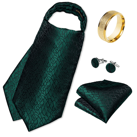 Set Corbata Ascot, Anillo Dorado, Paño y Colleras. Modelo a elección