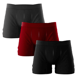 TOP Boxer Medio Algodón Color Pack 3. Colores Negro, Gris y Rojo