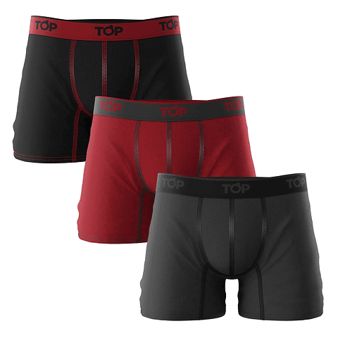 TOP Bóxer Medio Bambú Pack 3. Negro Rojo y Gris