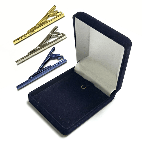 Pack 3 Clips sujetadores para corbata formal en caja terciopelo
