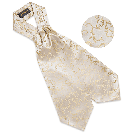 Set Corbata Gruesa Ascot/Cravat + paño y colleras. White Golden