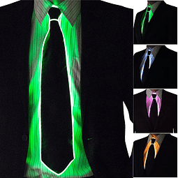 Corbata luminosa LED preatada para fiesta o utilería. Incluye Pilas