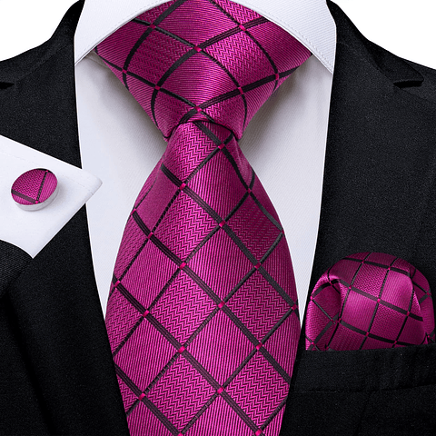 Set Corbata, paño y colleras. Modelo Sangre Fuscia