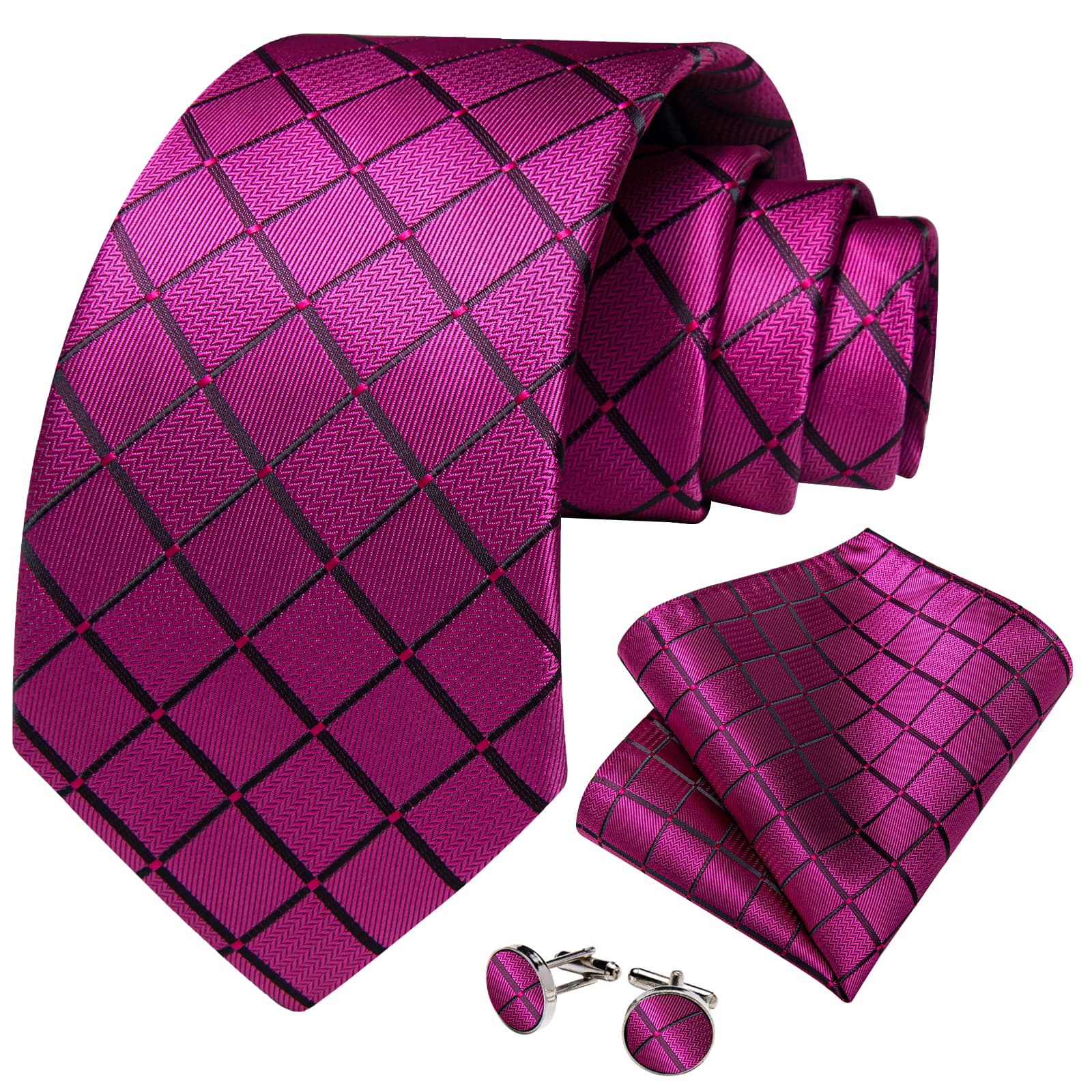 Set Corbata, paño y colleras. Modelo Sangre Fuscia