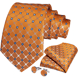 Set Corbata, paño y colleras. Modelo Solinario Naranjo 