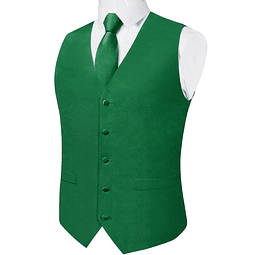 Gilet Satinado Clásico Chaquetilla Sin Mangas 5 Botones. Verde