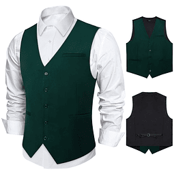  Gilet Clásico Hombre Chaqueta formal sin mangas. Verde Oscuro