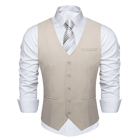  Gilet Clásico Hombre Chaqueta formal sin mangas. Beige Claro