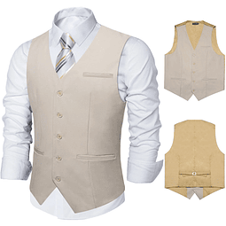  Gilet Clásico Hombre Chaqueta formal sin mangas. Beige Claro