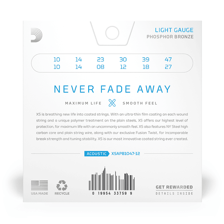 Cuerdas Guitarra Acústica 12 Cuerdas - D'addario XSAPB1047-12 3