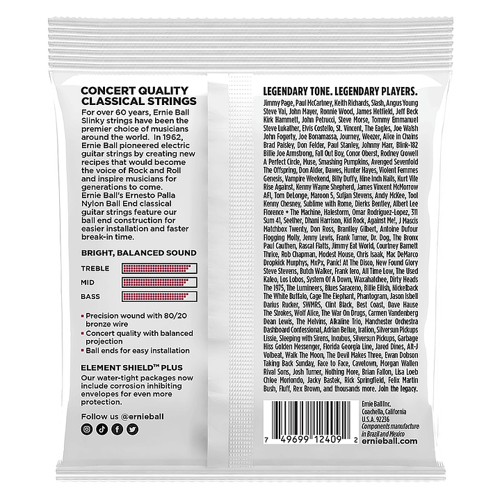 Cuerdas Guitarra Clásica - Ernie Ball Ernesto Palla 2409 - Ball End 2