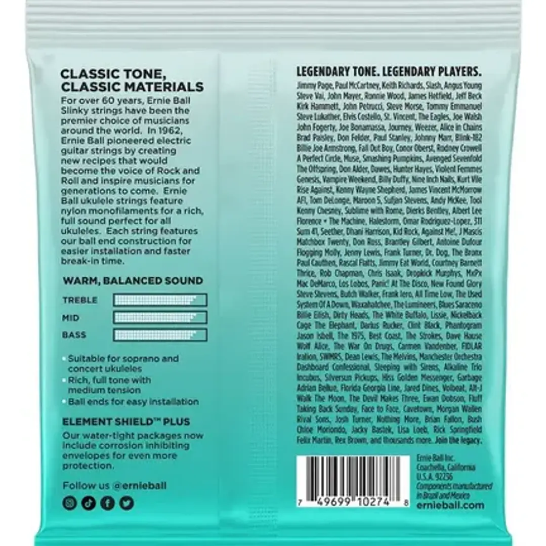 Cuerdas para Ukelele Soprano / Concierto - Ernie Ball 2326 - Ball End  2