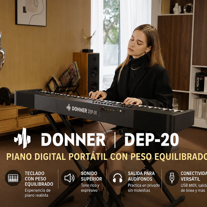 Piano Digital 88 teclas - Donner Dep-20 Lite - con atril 5
