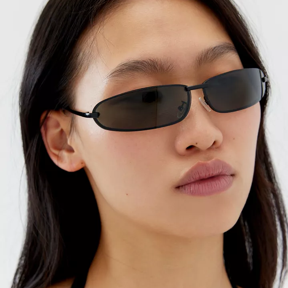 '90s Curved Rimless Shield Sunglasses 1