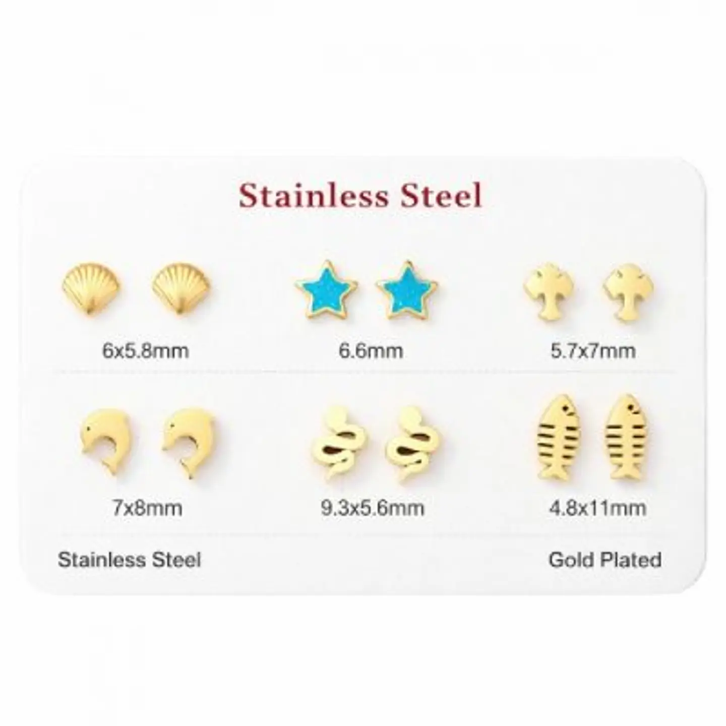 Pack de 6 pendientes de acero bañado en oro 1