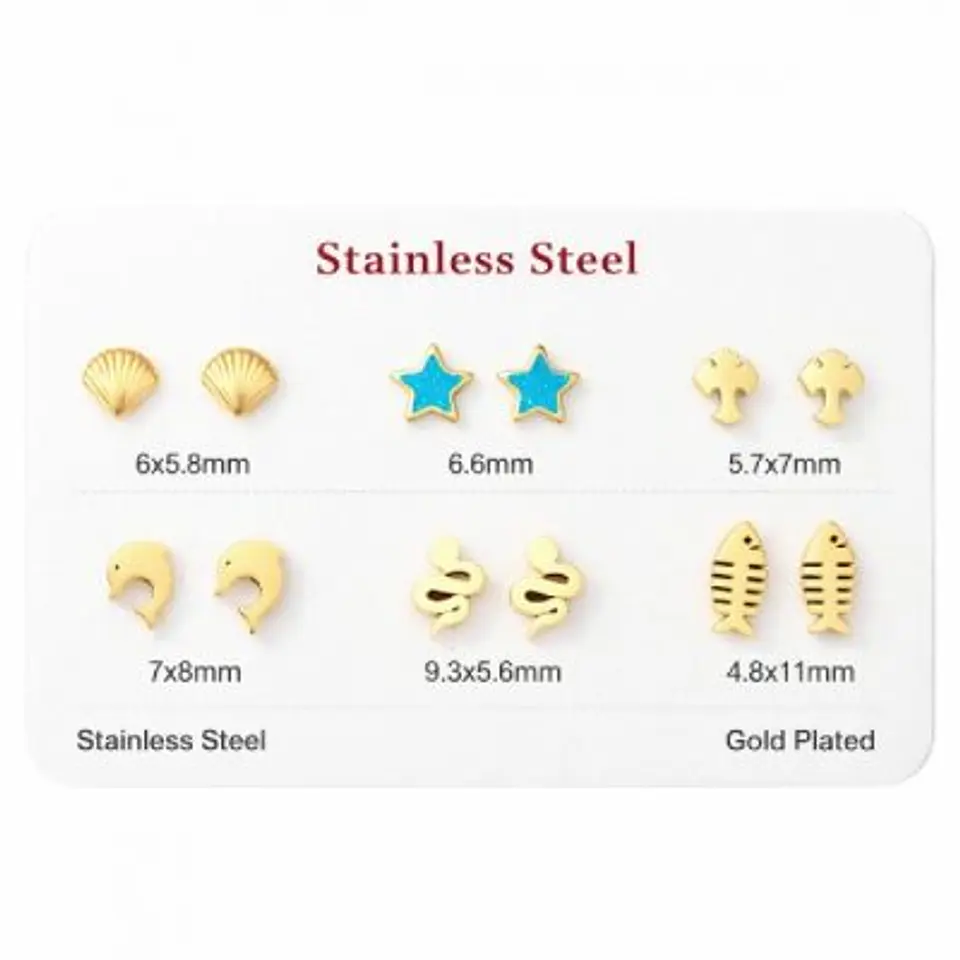 Pack de 6 pendientes de acero bañado en oro 1