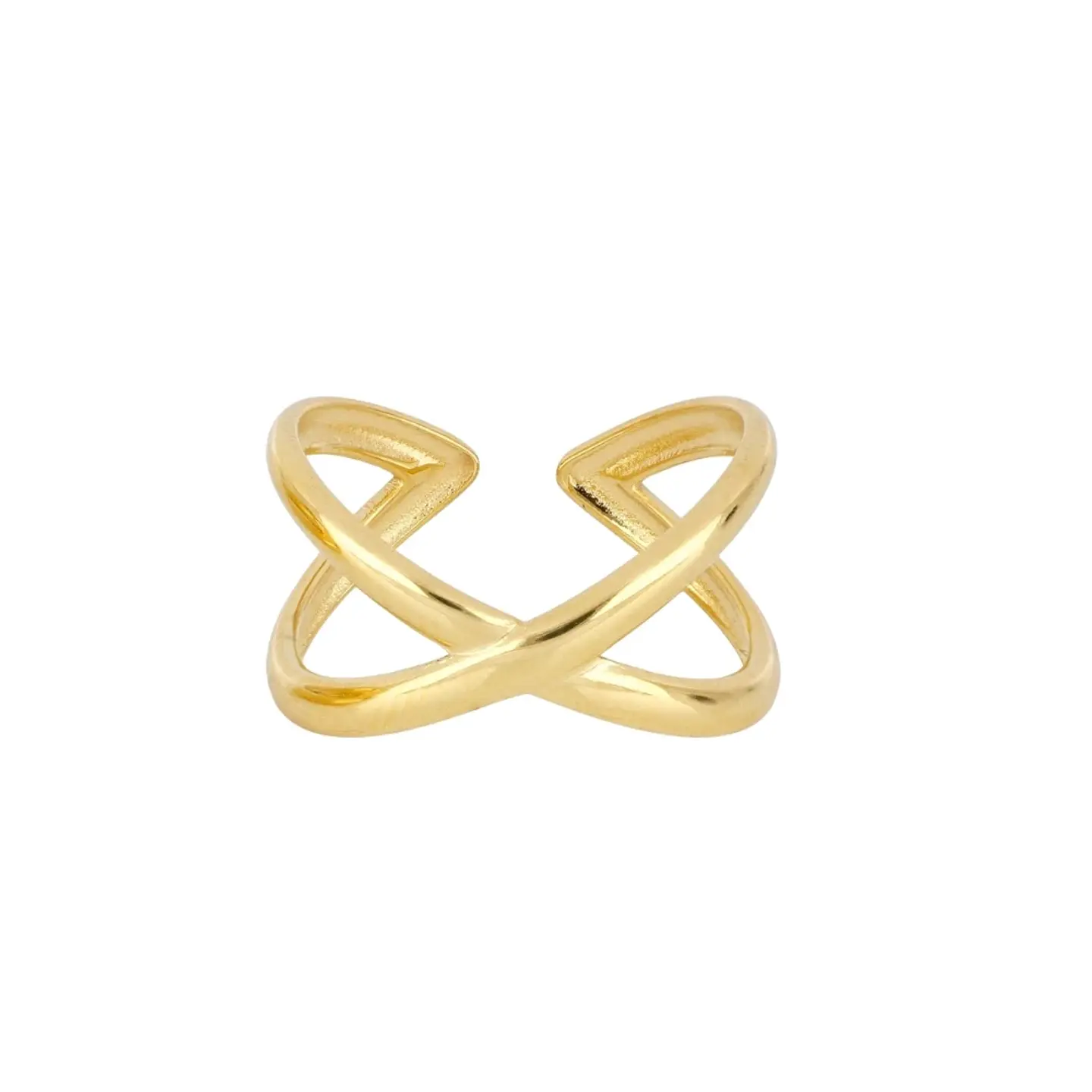 Anillo de líneas cruzadas de acero dorado 1