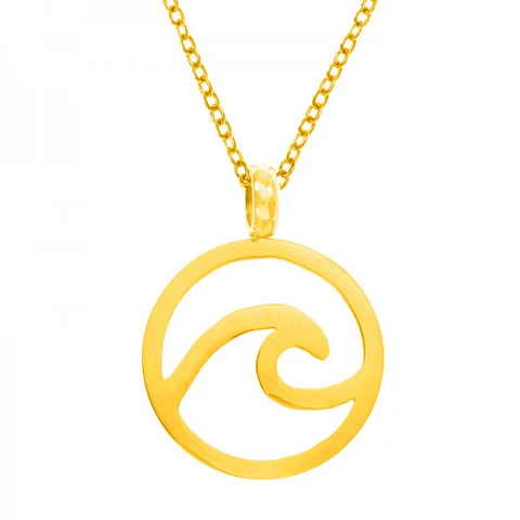 Collar de acero con motivo de ola dorado