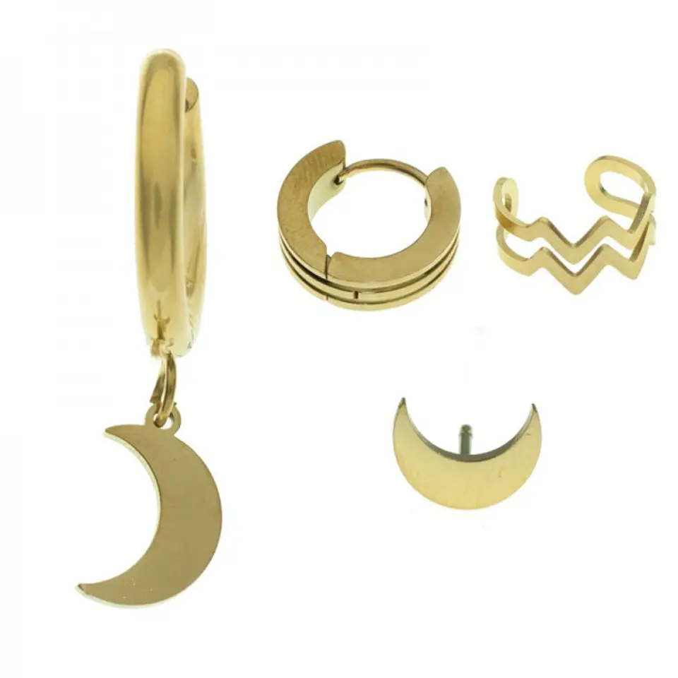 Pack de 4 pendientes en acero dorado 1