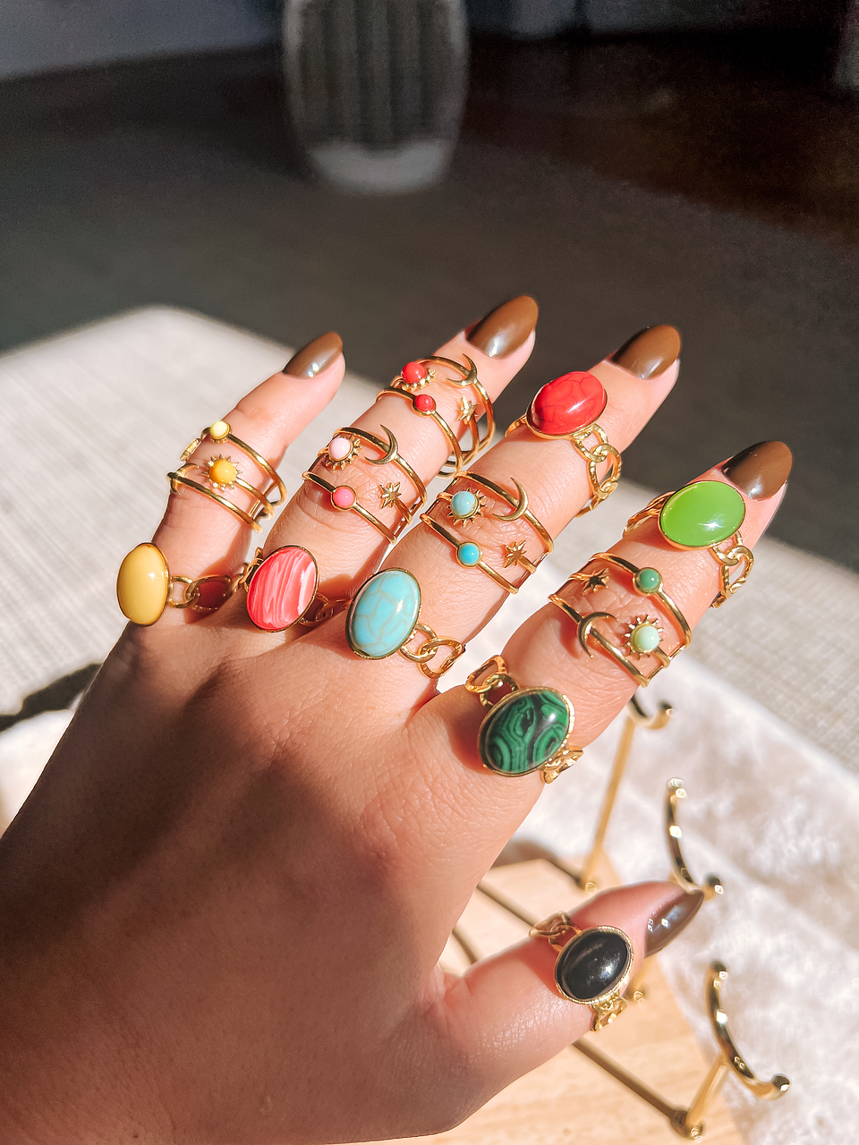 ANEIS AJUSTAVEIS PEDRAS COLORIDAS 2