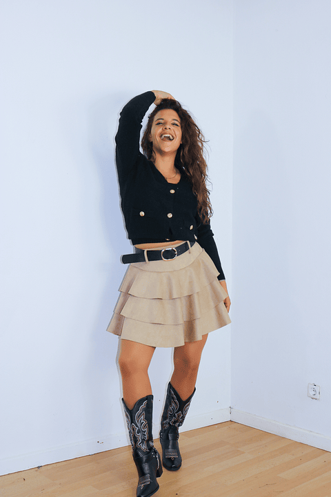 Saia/Calção franja com cinto 