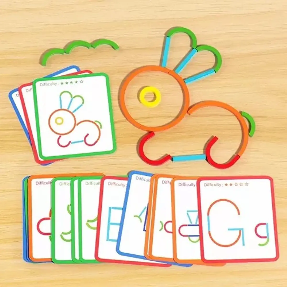 Rompecabezas Creativo De Madera – Palos Y Anillos A Juego, Incluye 38 Piezas Y 30 Tarjetas De Patrones