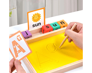 Bandeja De Escritura Montessori Con Arena Trabajar Trazos Amarillo